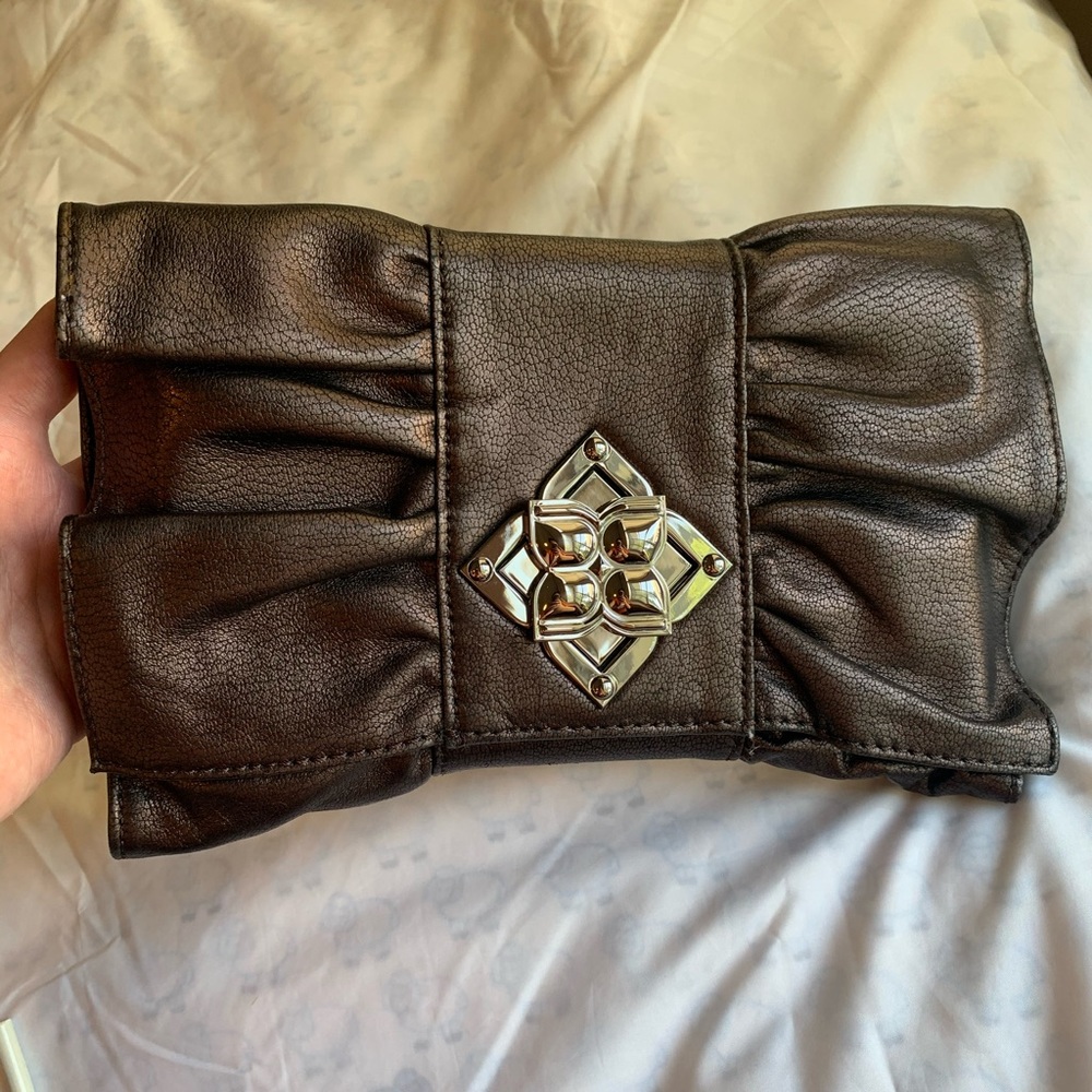 BCBG Leather Metallic Clutch Purse